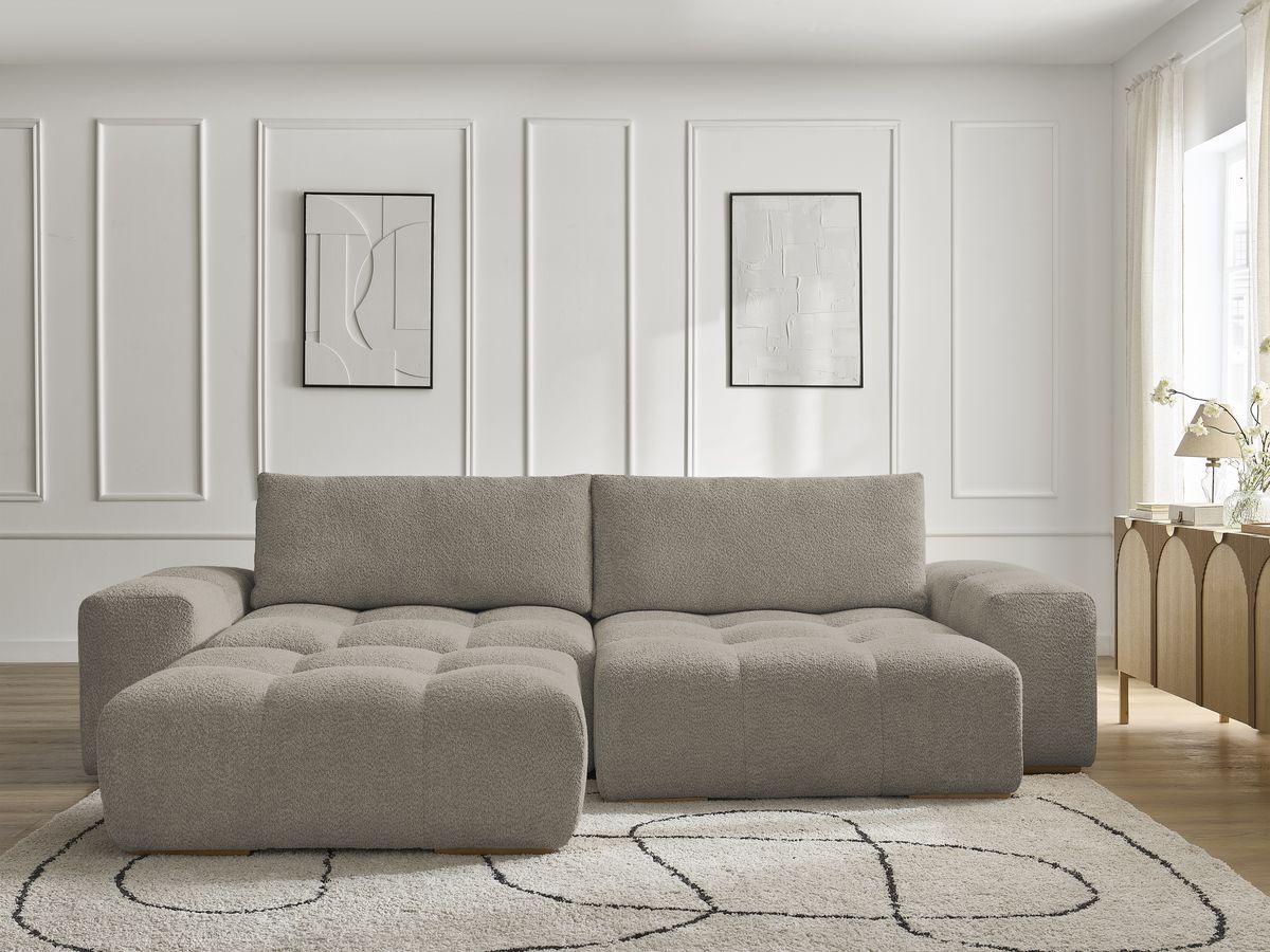 Canapé d'angle réversible ANAKIN bouclette avec pouf taupe — vue 5