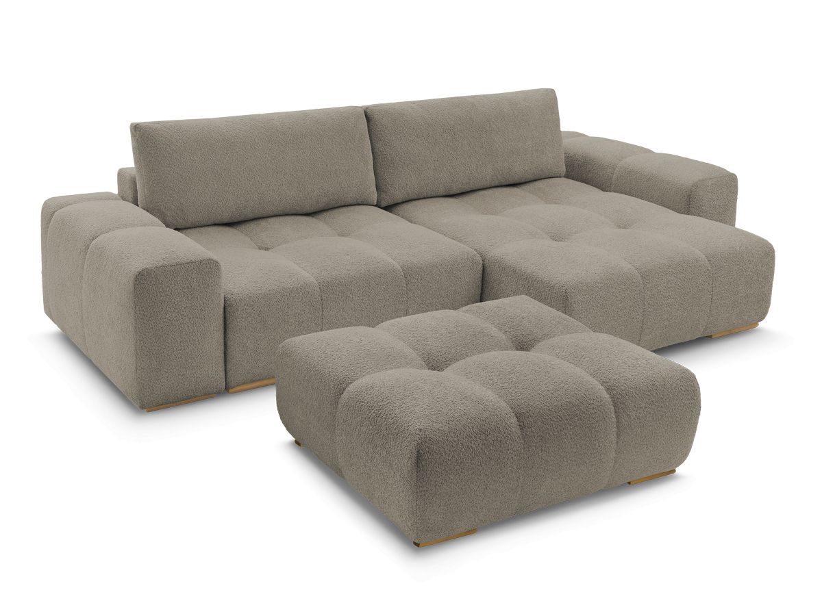 Canapé d'angle réversible ANAKIN tissu bouclette avec pouf