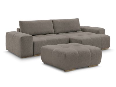 Canapé d'angle réversible ANAKIN tissu bouclette avec pouf