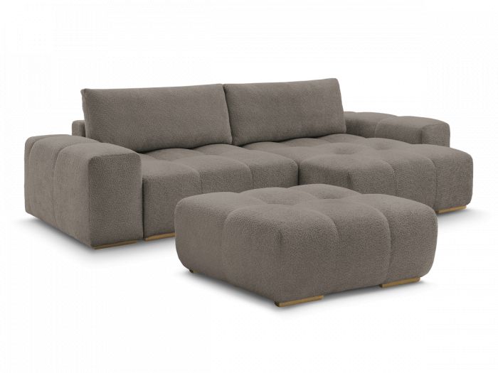 Canapé d'angle réversible ANAKIN tissu bouclette avec pouf