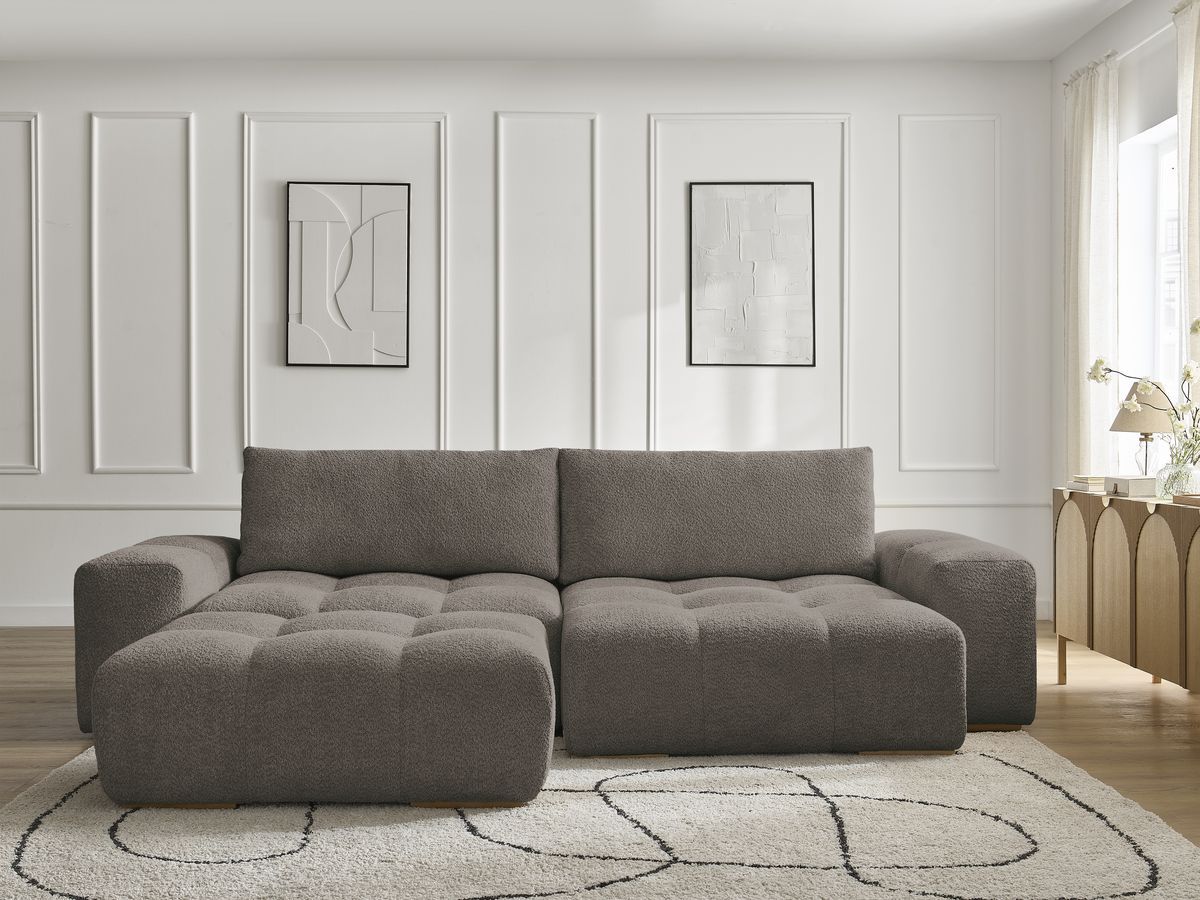 Canapé d'angle réversible ANAKIN bouclette avec pouf marron — vue 5