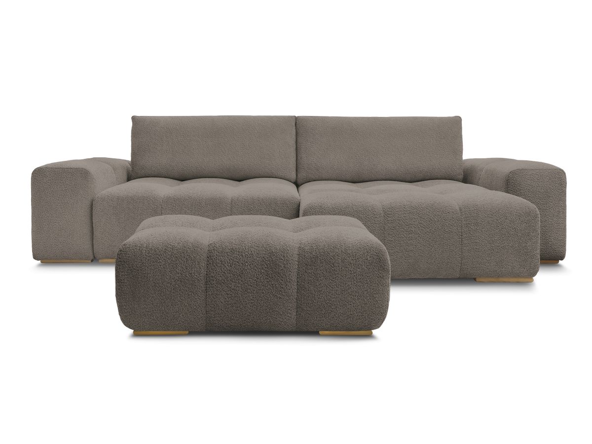 Canapé d'angle réversible ANAKIN tissu bouclette avec pouf
