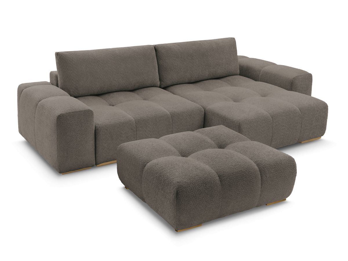 Canapé d'angle réversible ANAKIN tissu bouclette avec pouf