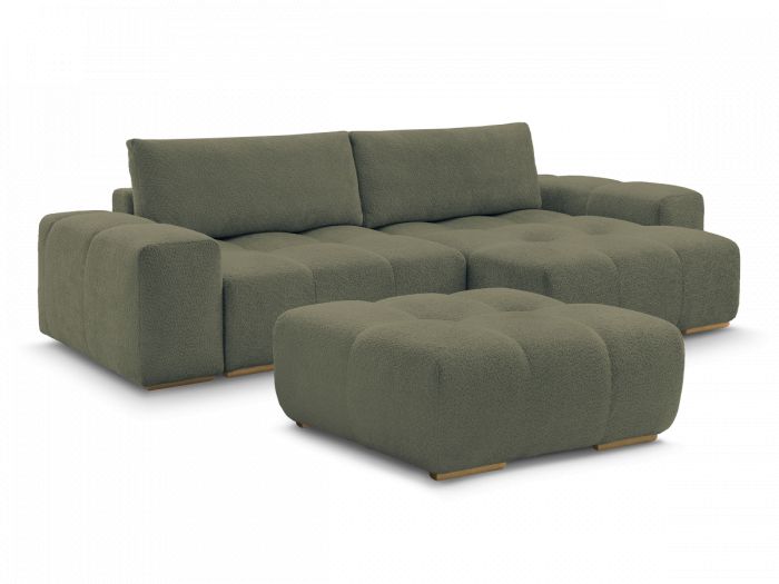 Canapé d'angle réversible ANAKIN tissu bouclette avec pouf