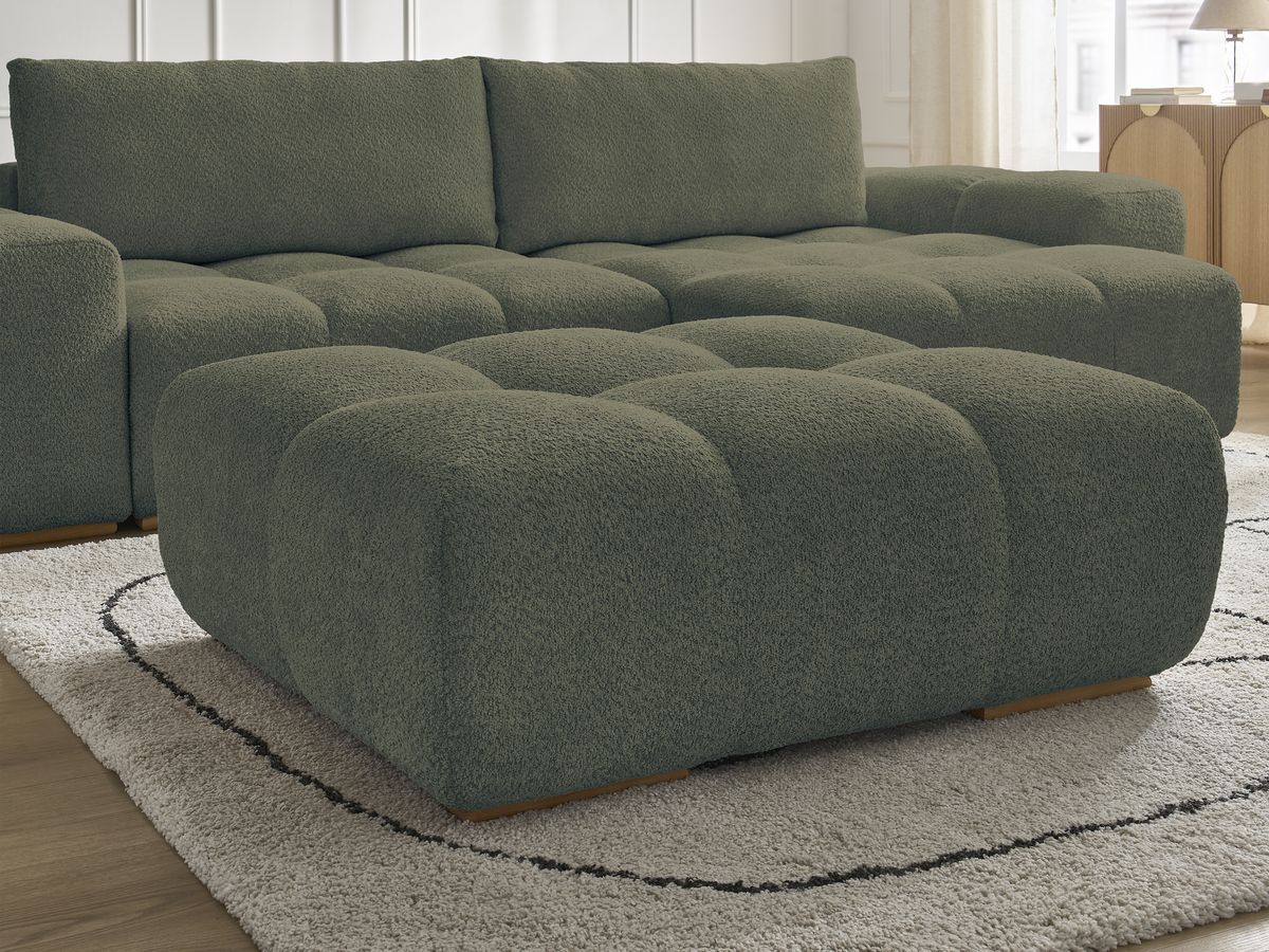 Canapé d'angle réversible ANAKIN tissu bouclette avec pouf