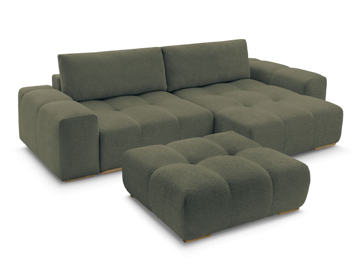 Canapé d'angle réversible ANAKIN tissu bouclette avec pouf