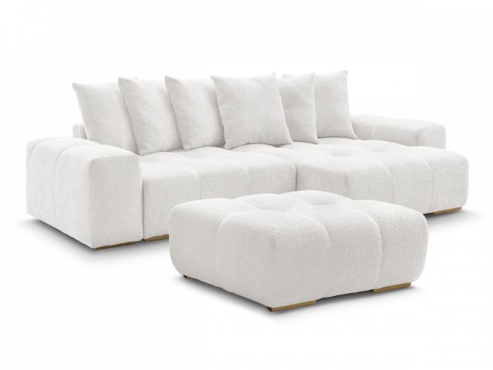 Canapé d'angle réversible ANAKIN tissu bouclette avec pouf