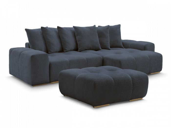 Canapé d'angle réversible ANAKIN tissu bouclette avec pouf