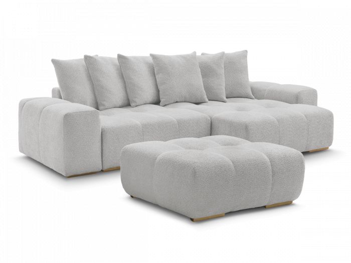Canapé d'angle réversible ANAKIN tissu bouclette avec pouf