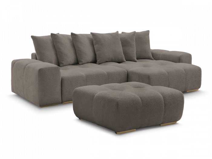 Canapé d'angle réversible ANAKIN tissu bouclette avec pouf