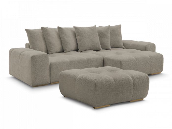 Canapé d'angle réversible ANAKIN tissu bouclette avec pouf