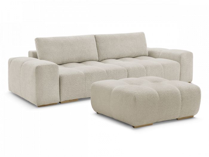 Canapé droit fixe 3 places ANAKIN tissu bouclette avec pouf