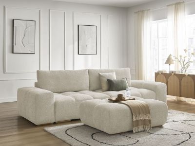 Canapé droit fixe 3 places ANAKIN tissu bouclette avec pouf