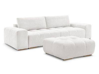 Canapé droit fixe 3 places ANAKIN tissu bouclette avec pouf