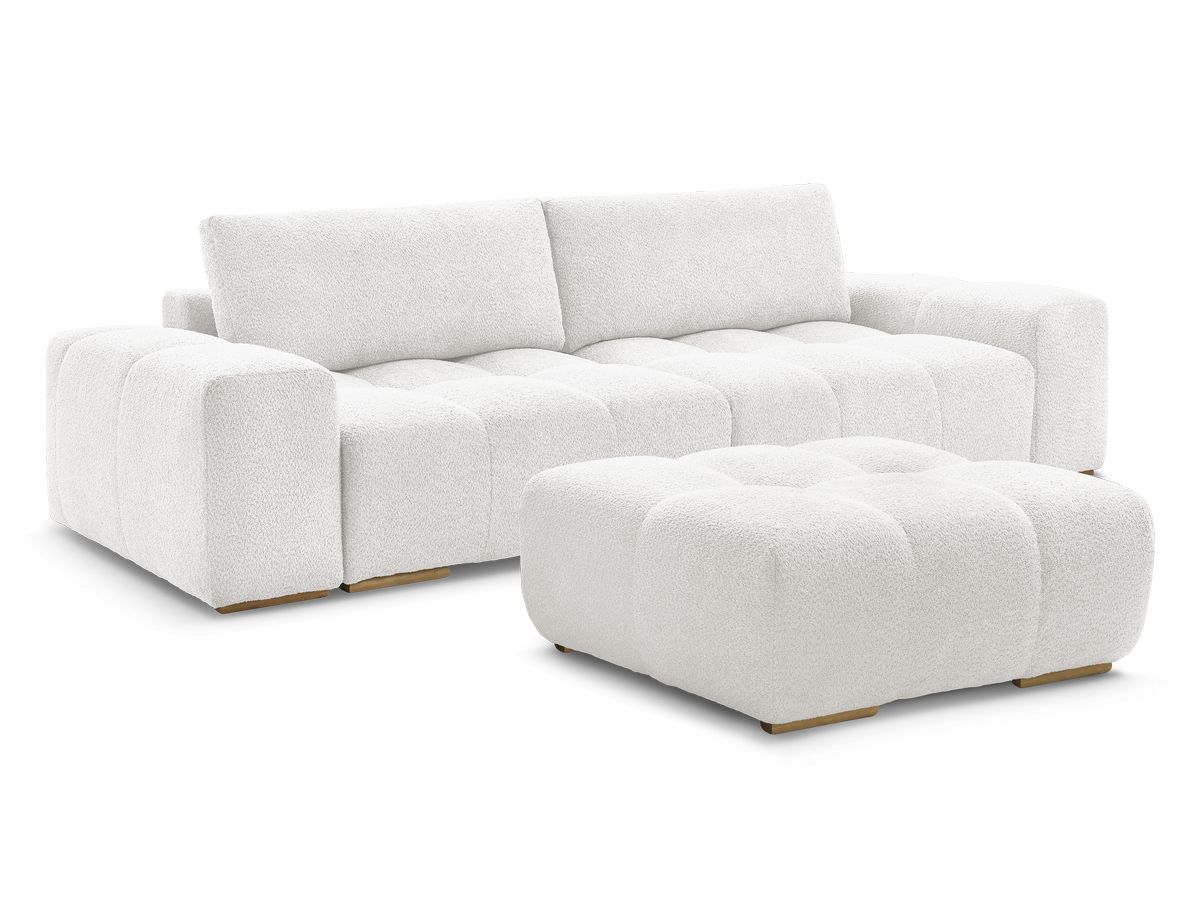 Canapé droit fixe 3 places ANAKIN tissu bouclette avec pouf