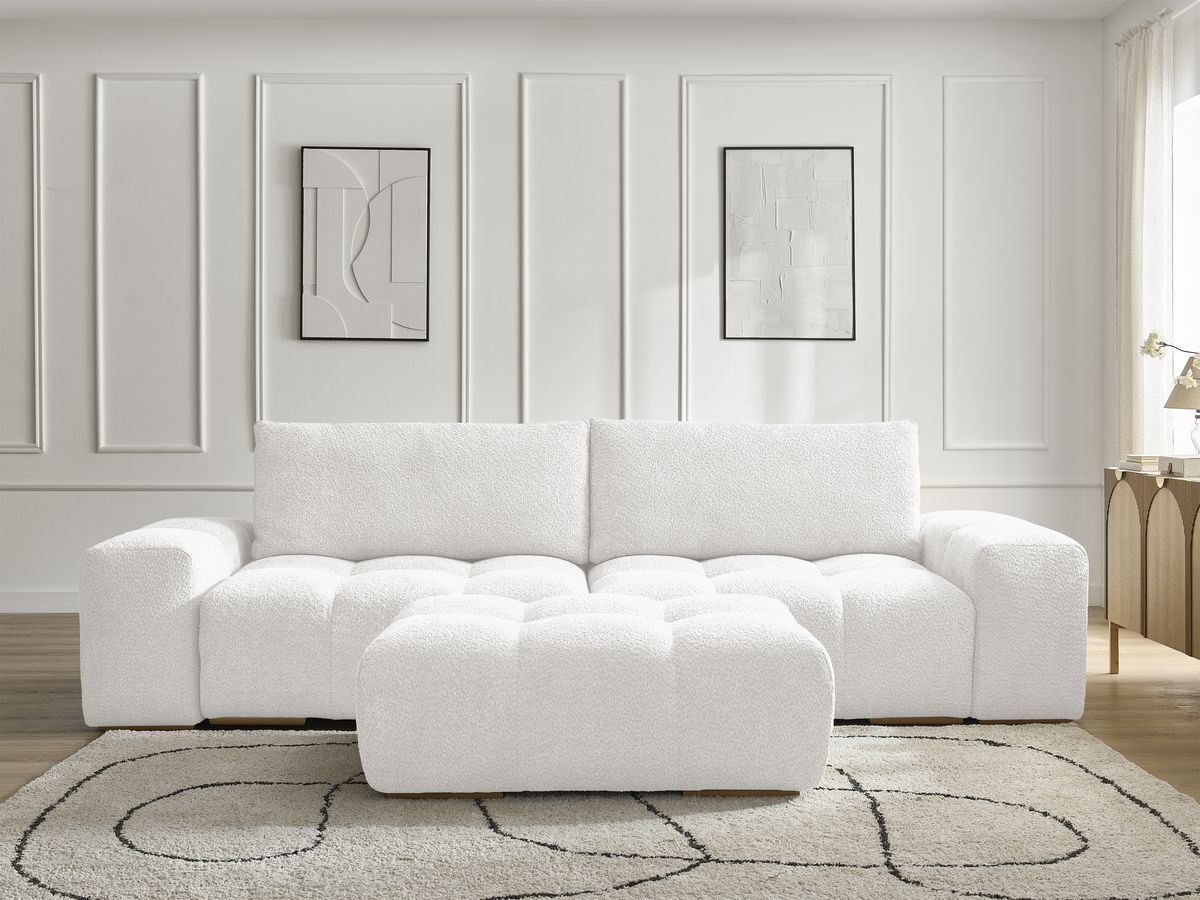 Canapé droit 3 places ANAKIN bouclette avec pouf blanc — vue 5