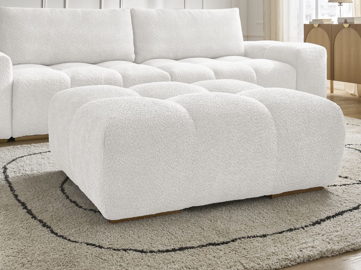 Canapé droit fixe 3 places ANAKIN tissu bouclette avec pouf