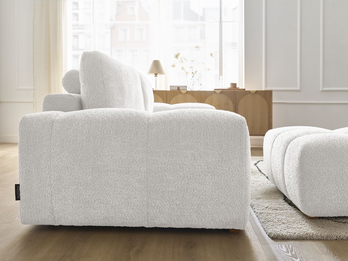 Canapé droit fixe 3 places ANAKIN tissu bouclette avec pouf