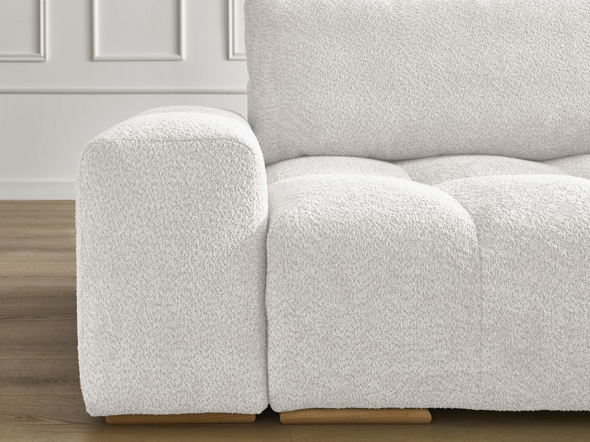 Canapé droit fixe 3 places ANAKIN tissu bouclette avec pouf