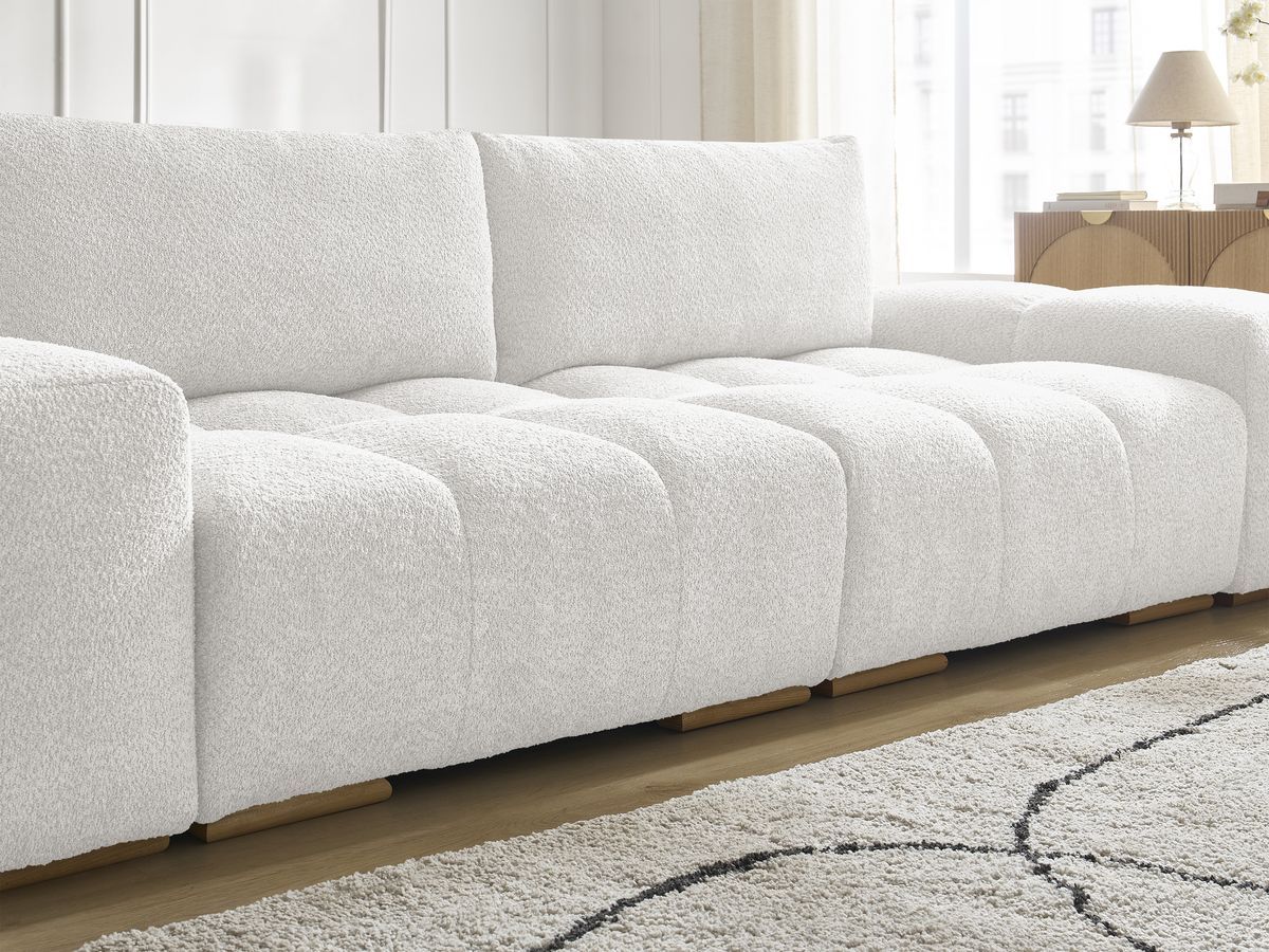 Canapé droit fixe 3 places ANAKIN tissu bouclette avec pouf