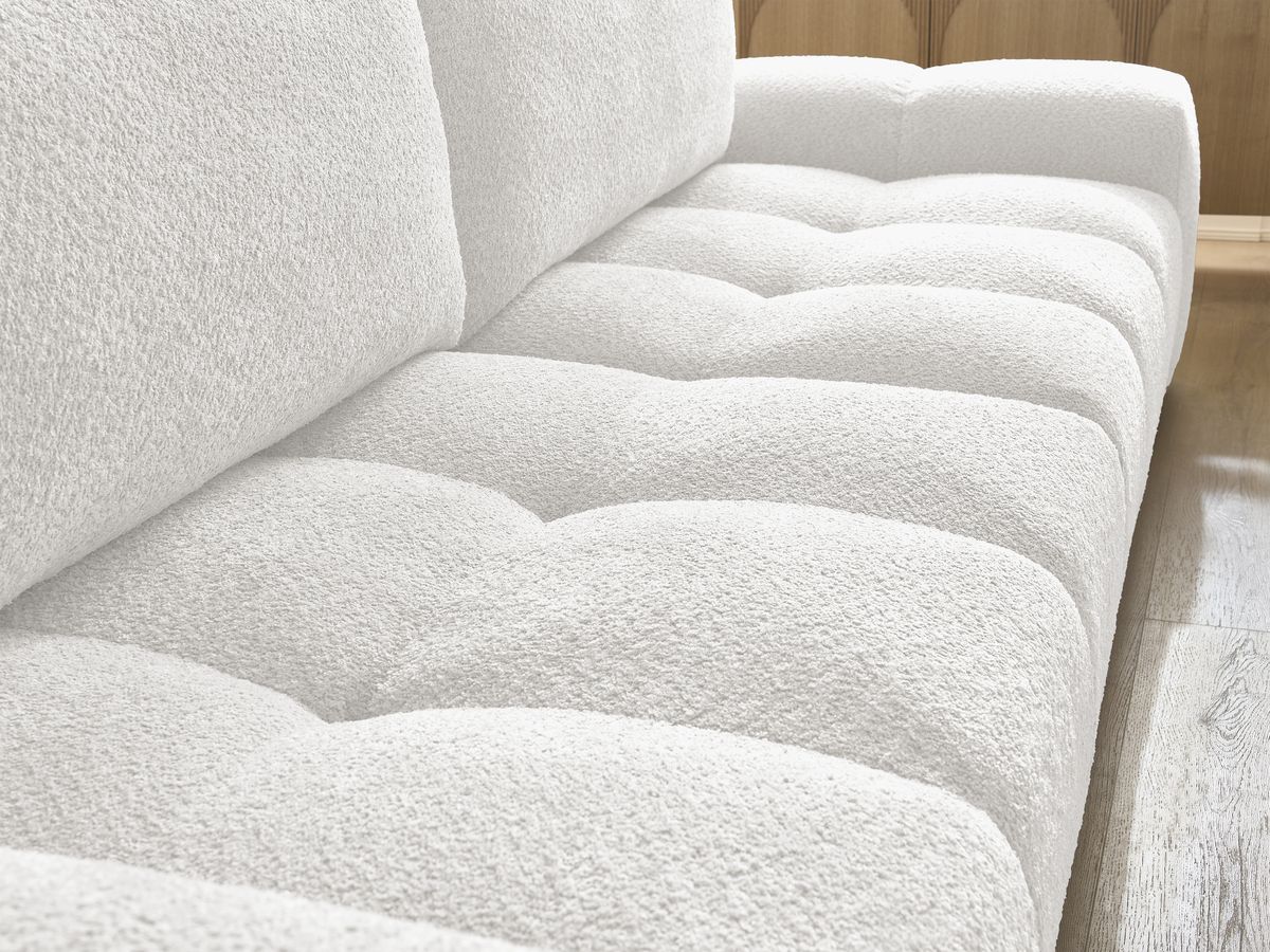 Canapé droit fixe 3 places ANAKIN tissu bouclette avec pouf