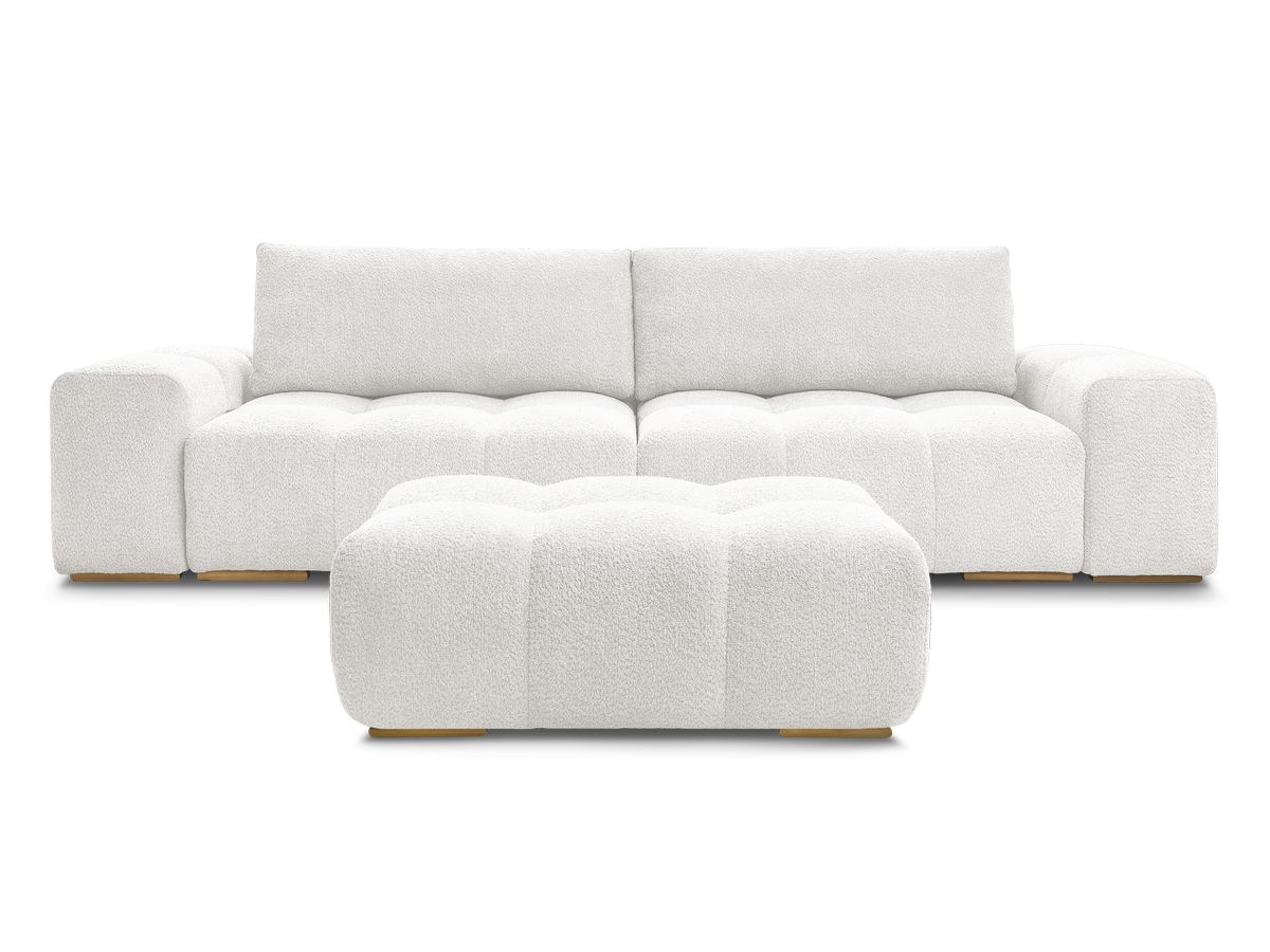 Canapé droit fixe 3 places ANAKIN tissu bouclette avec pouf