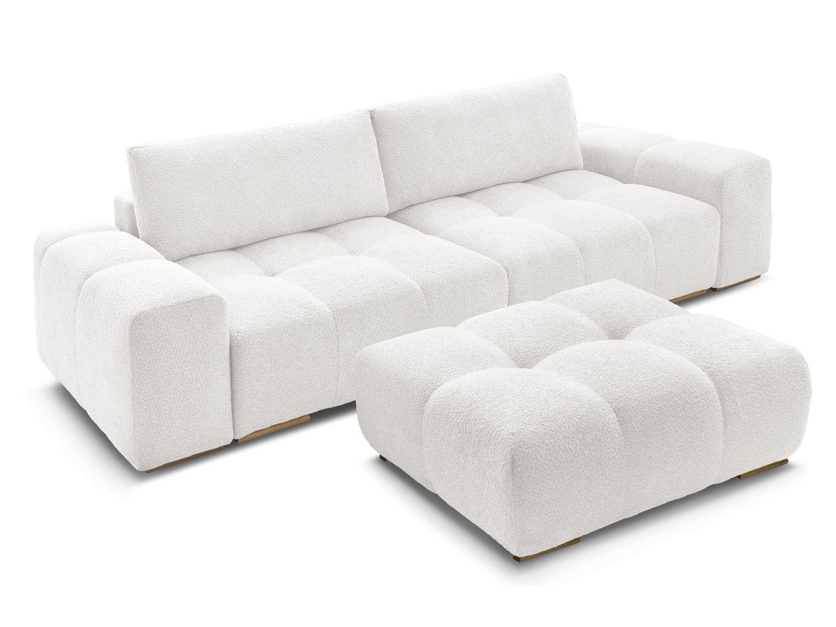 Canapé droit fixe 3 places ANAKIN tissu bouclette avec pouf