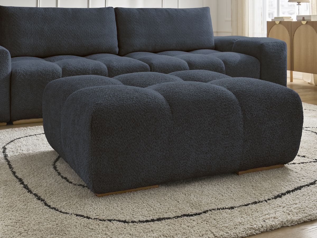 Canapé droit fixe 3 places ANAKIN tissu bouclette avec pouf
