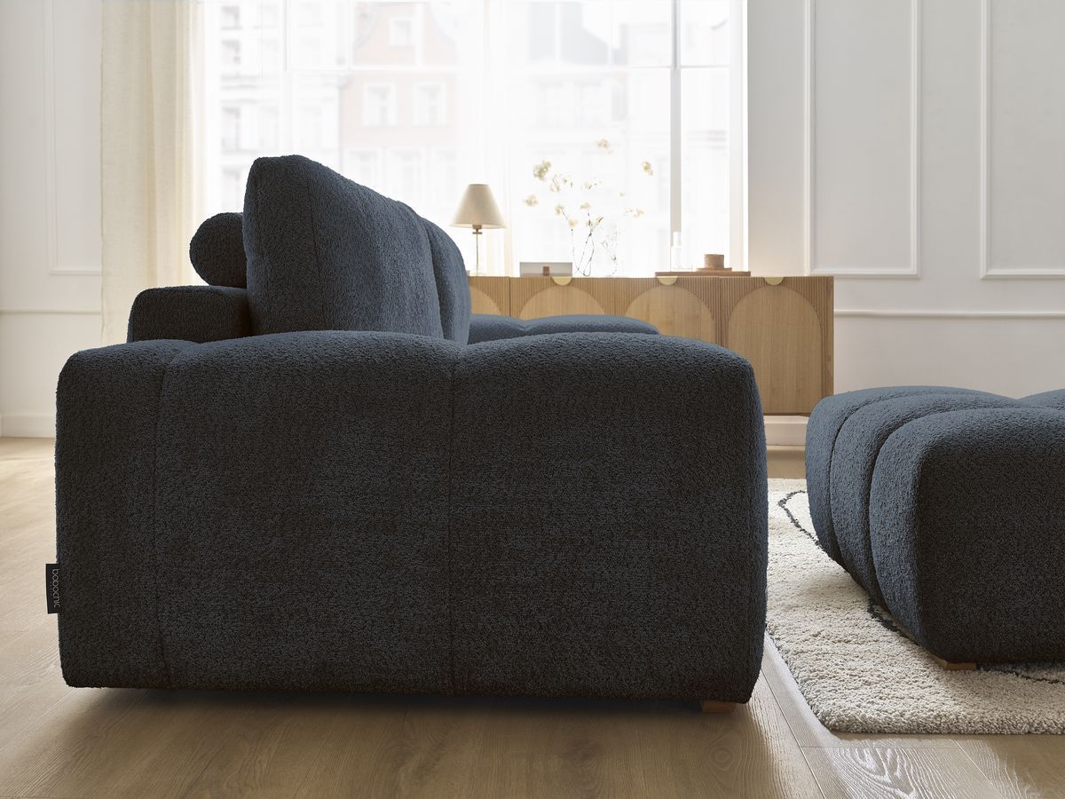 Canapé droit fixe 3 places ANAKIN tissu bouclette avec pouf