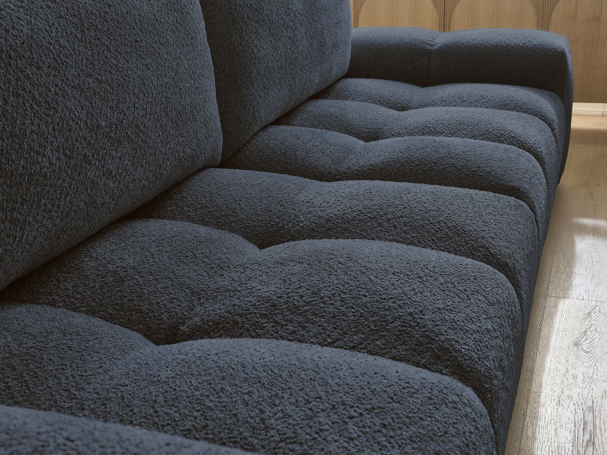Canapé droit fixe 3 places ANAKIN tissu bouclette avec pouf