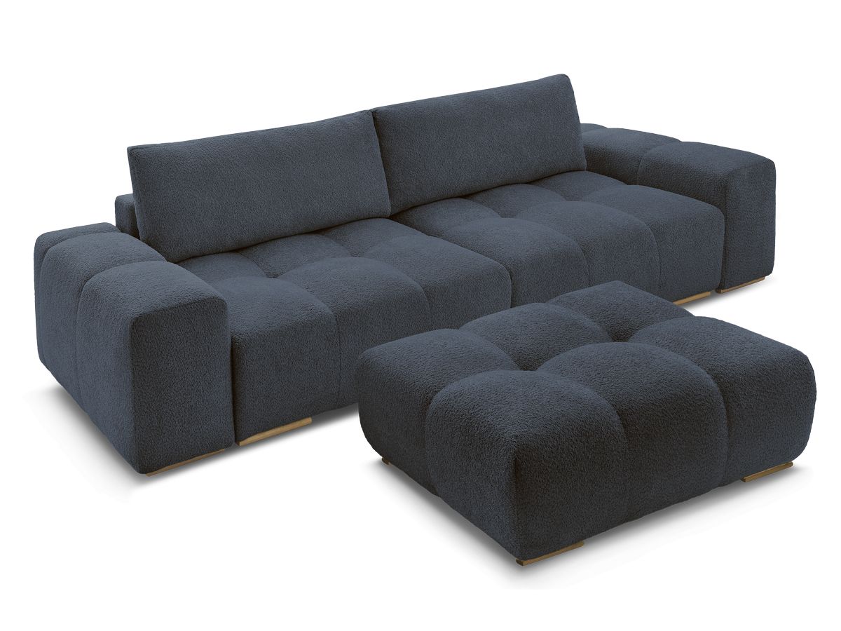 Canapé droit fixe 3 places ANAKIN tissu bouclette avec pouf