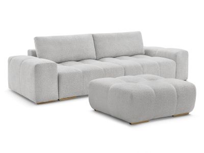 Canapé droit fixe 3 places ANAKIN tissu bouclette avec pouf