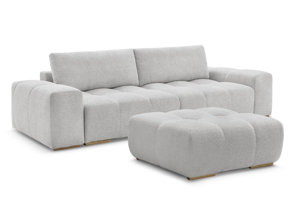 Canapé droit fixe 3 places ANAKIN tissu bouclette avec pouf