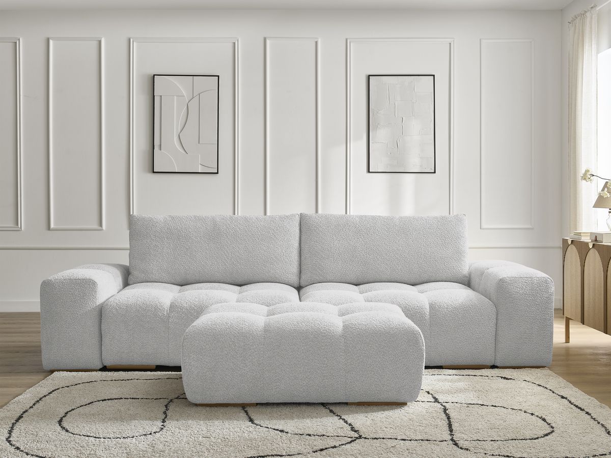 Canapé droit 3 places ANAKIN bouclette avec pouf gris clair — vue 5