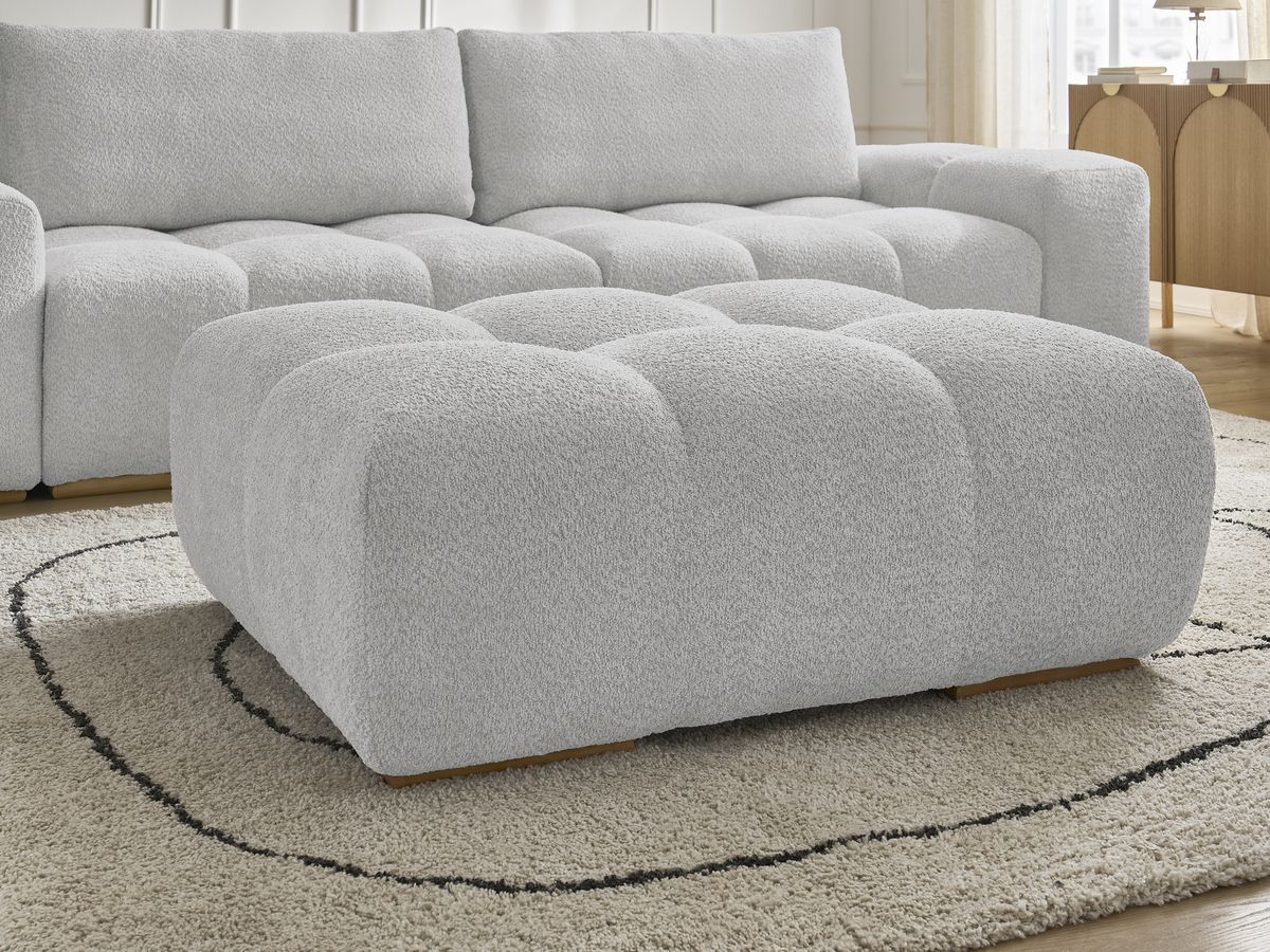 Canapé droit fixe 3 places ANAKIN tissu bouclette avec pouf