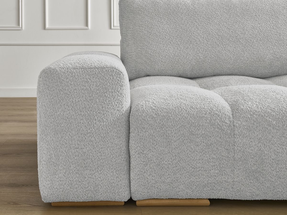 Canapé droit fixe 3 places ANAKIN tissu bouclette avec pouf