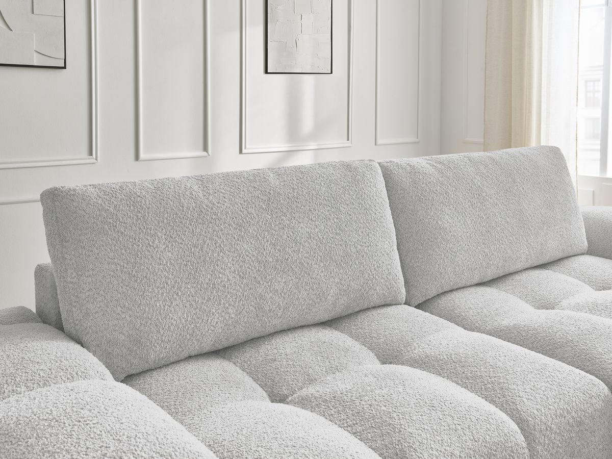 Canapé droit fixe 3 places ANAKIN tissu bouclette avec pouf