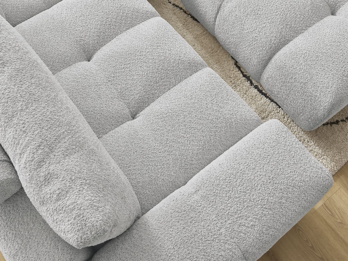 Canapé droit fixe 3 places ANAKIN tissu bouclette avec pouf