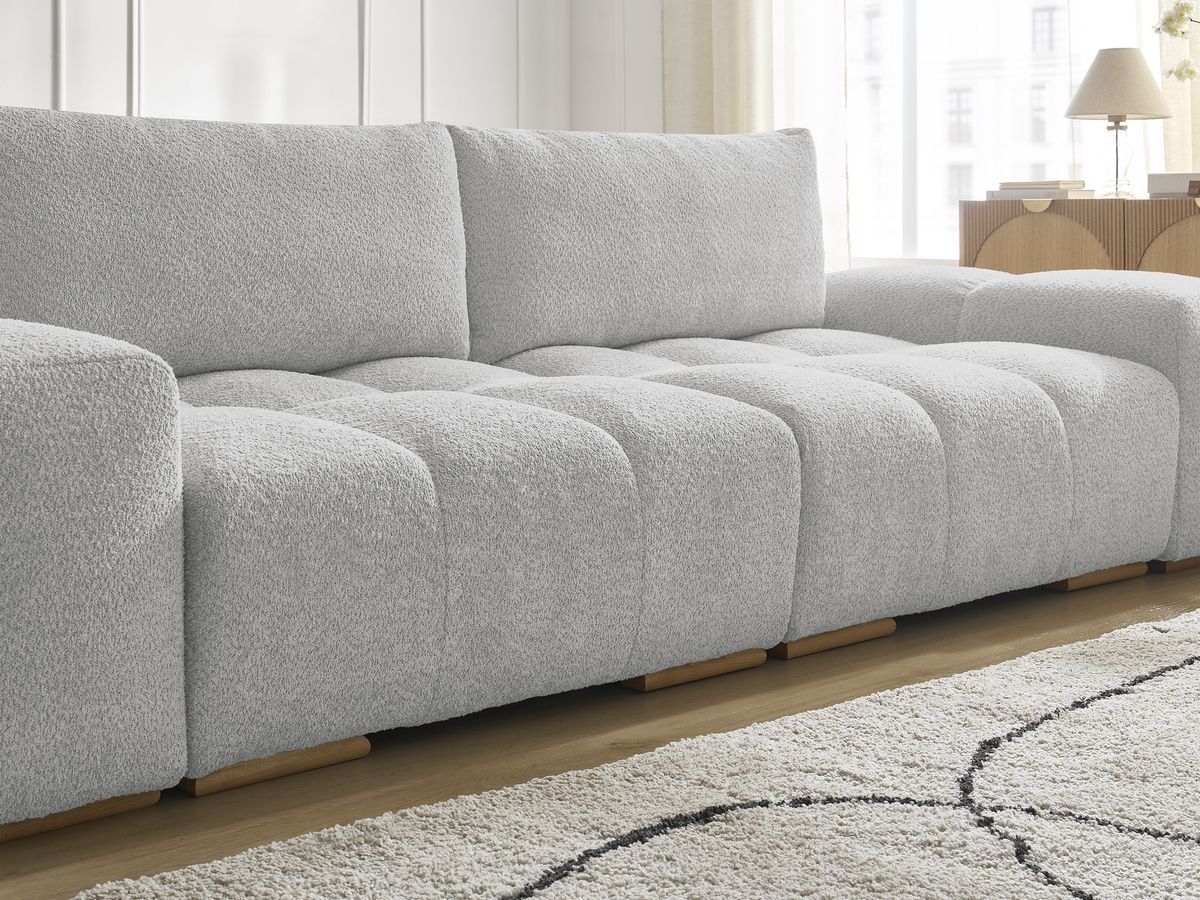 Canapé droit fixe 3 places ANAKIN tissu bouclette avec pouf