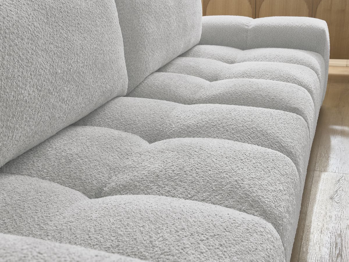 Canapé droit fixe 3 places ANAKIN tissu bouclette avec pouf