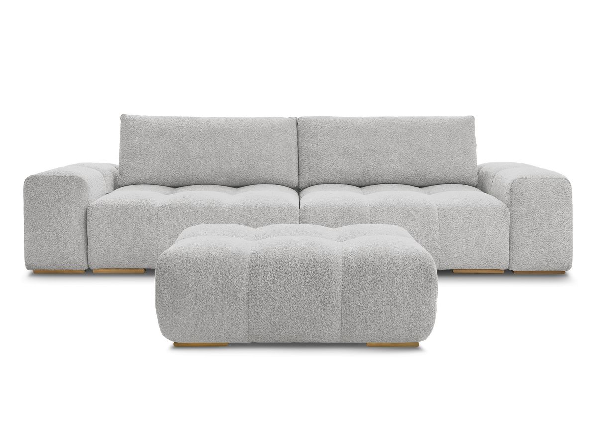 Canapé droit fixe 3 places ANAKIN tissu bouclette avec pouf