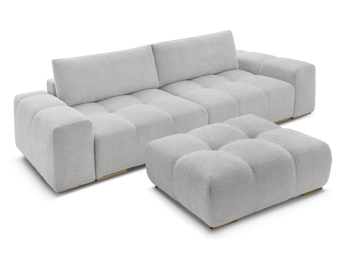 Canapé droit fixe 3 places ANAKIN tissu bouclette avec pouf
