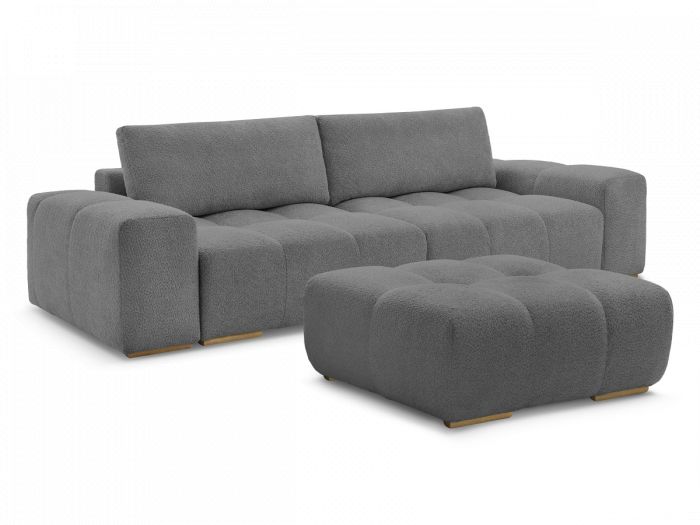 Canapé droit fixe 3 places ANAKIN tissu bouclette avec pouf