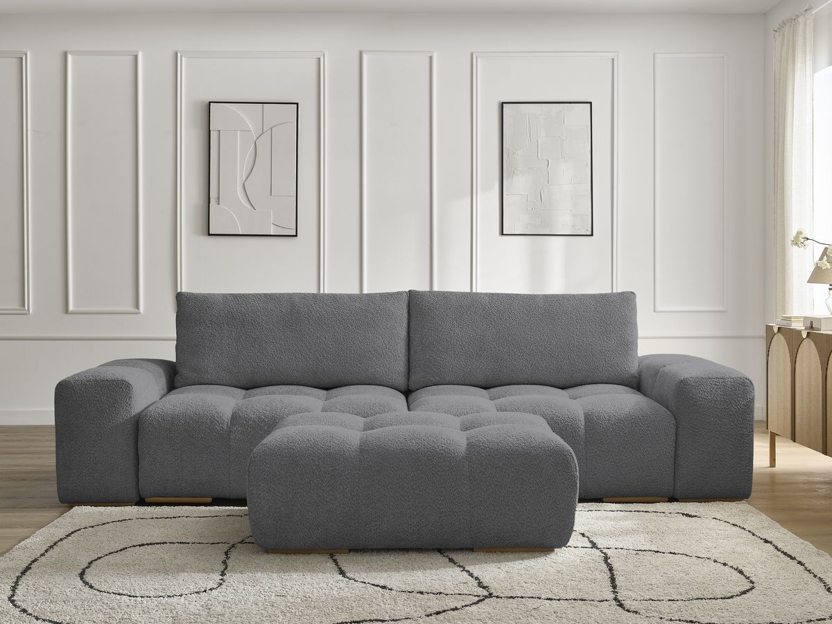 Canapé droit 3 places ANAKIN bouclette avec pouf gris foncé — vue 5