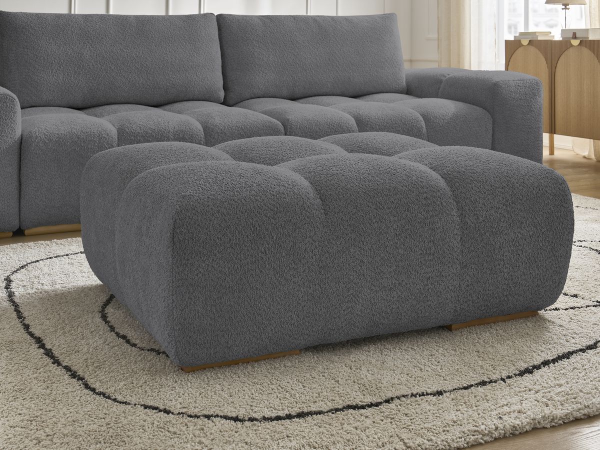 Canapé droit fixe 3 places ANAKIN tissu bouclette avec pouf