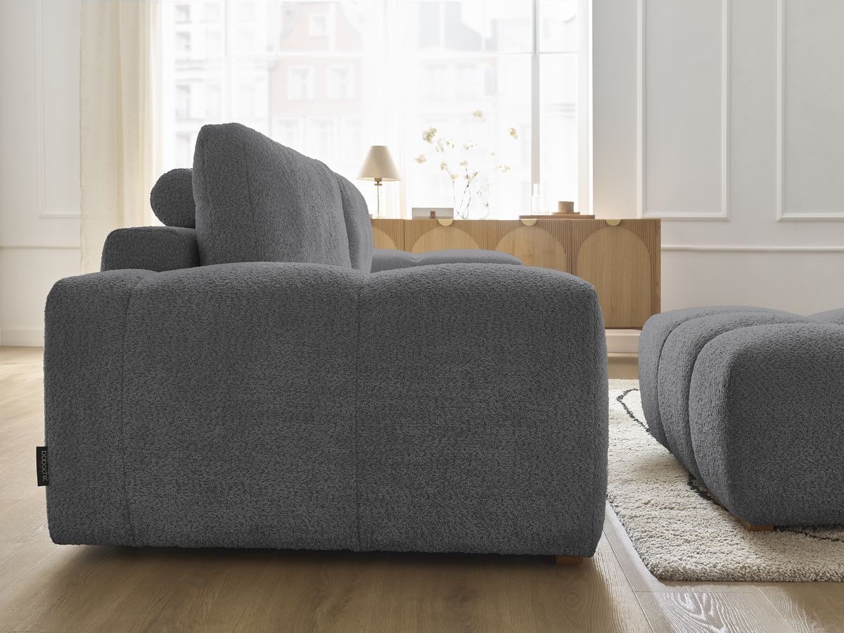 Canapé droit fixe 3 places ANAKIN tissu bouclette avec pouf