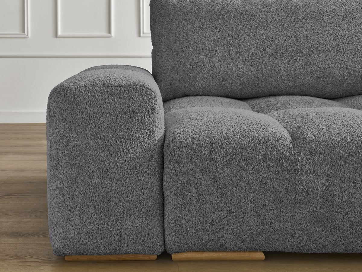 Canapé droit fixe 3 places ANAKIN tissu bouclette avec pouf