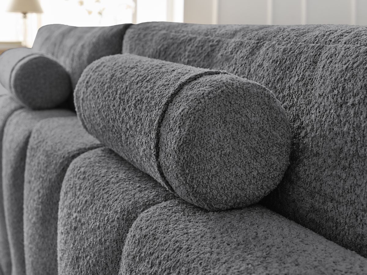 Canapé droit fixe 3 places ANAKIN tissu bouclette avec pouf