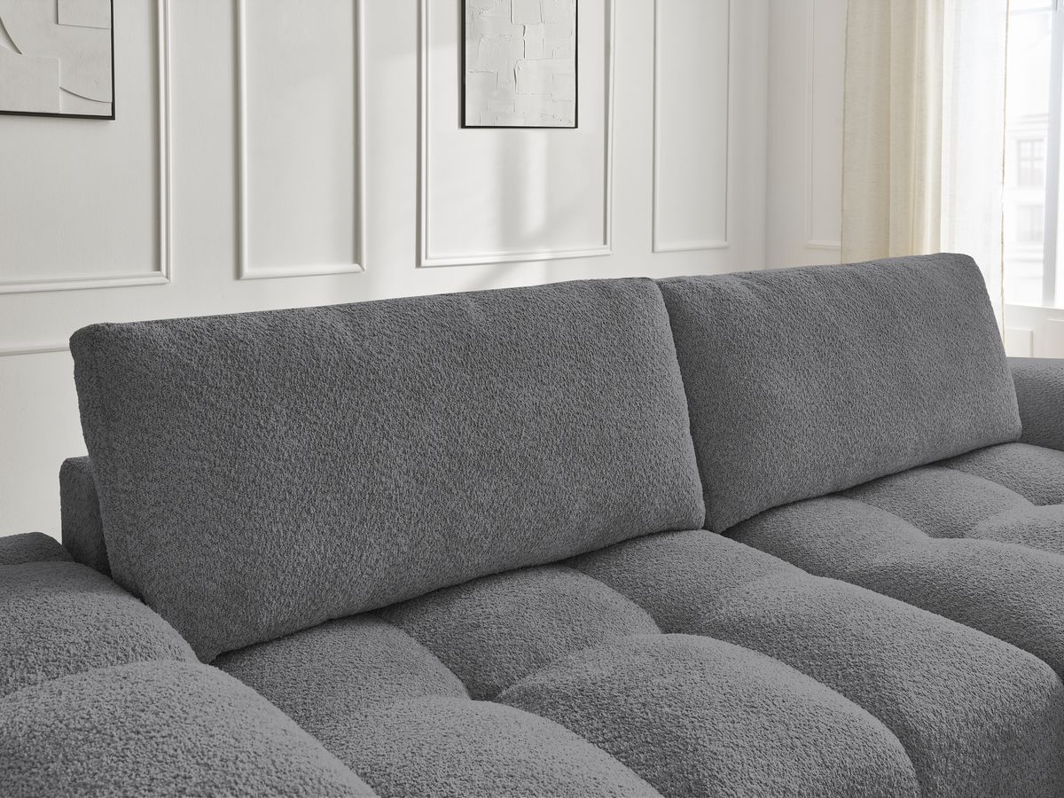 Canapé droit fixe 3 places ANAKIN tissu bouclette avec pouf