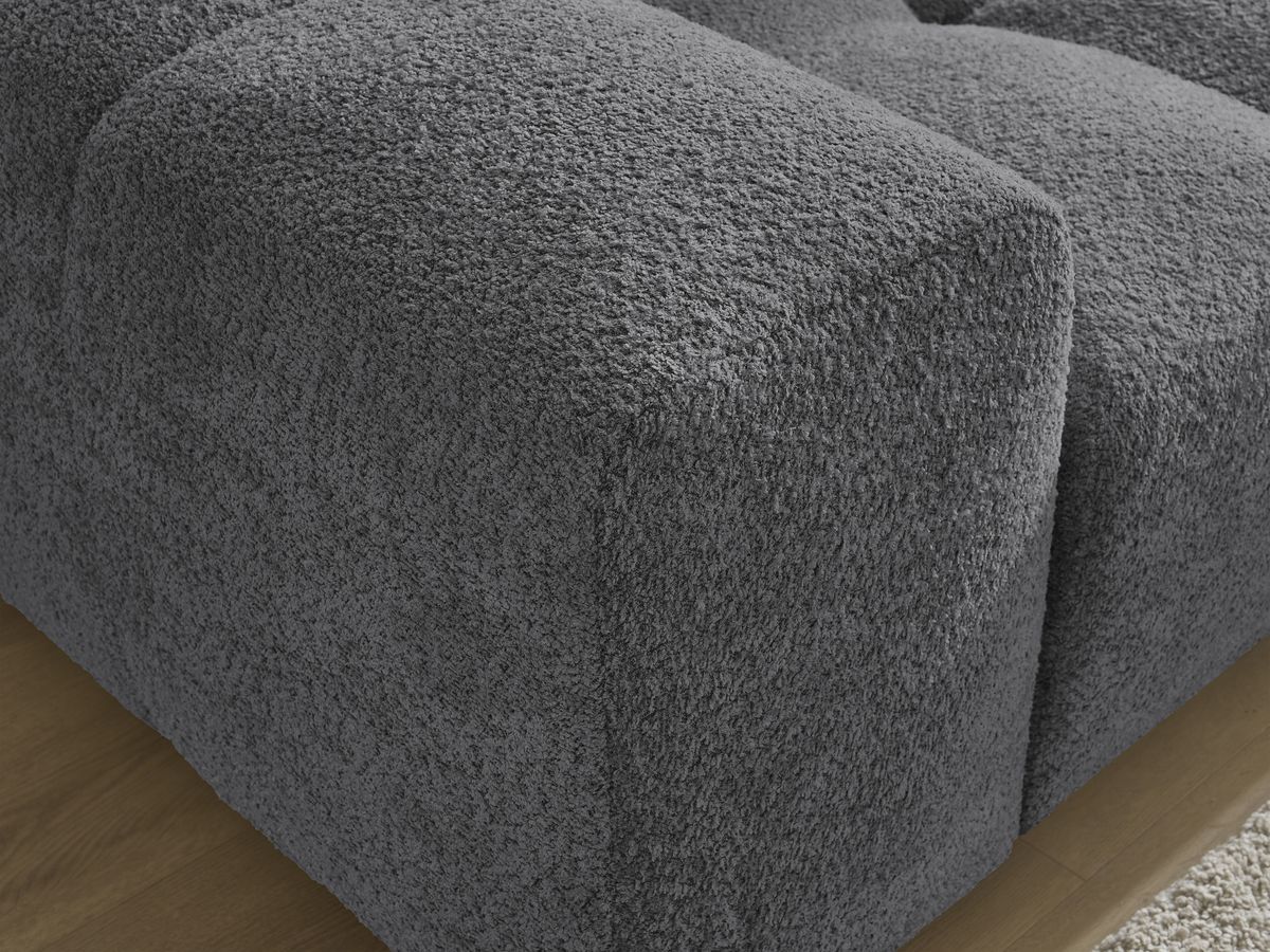 Canapé droit fixe 3 places ANAKIN tissu bouclette avec pouf
